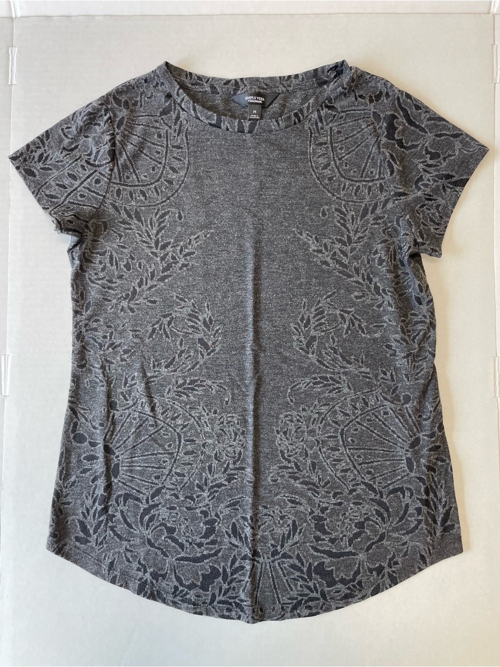 Whimsigoth Floral Simply Vera VeraWang Women’s Medium T-Shirt Black Rayon Blend - Picture 4 of 12